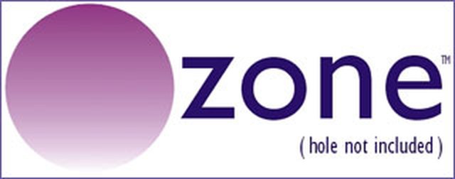 The original Ozone product logo: a purple sphere as the letter O, the word zone, and the line 'hole not included'.