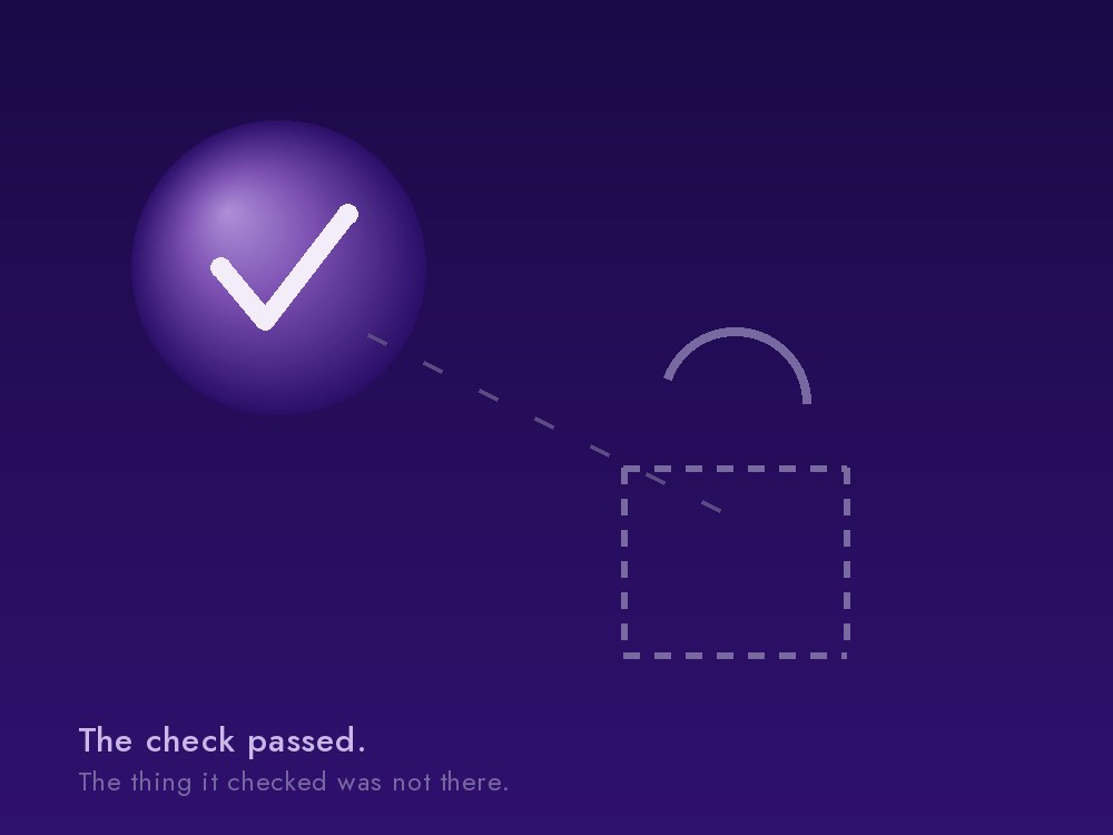 A solid checkmark connected by a dashed line to a padlock drawn as a dotted outline with its shackle hanging open.